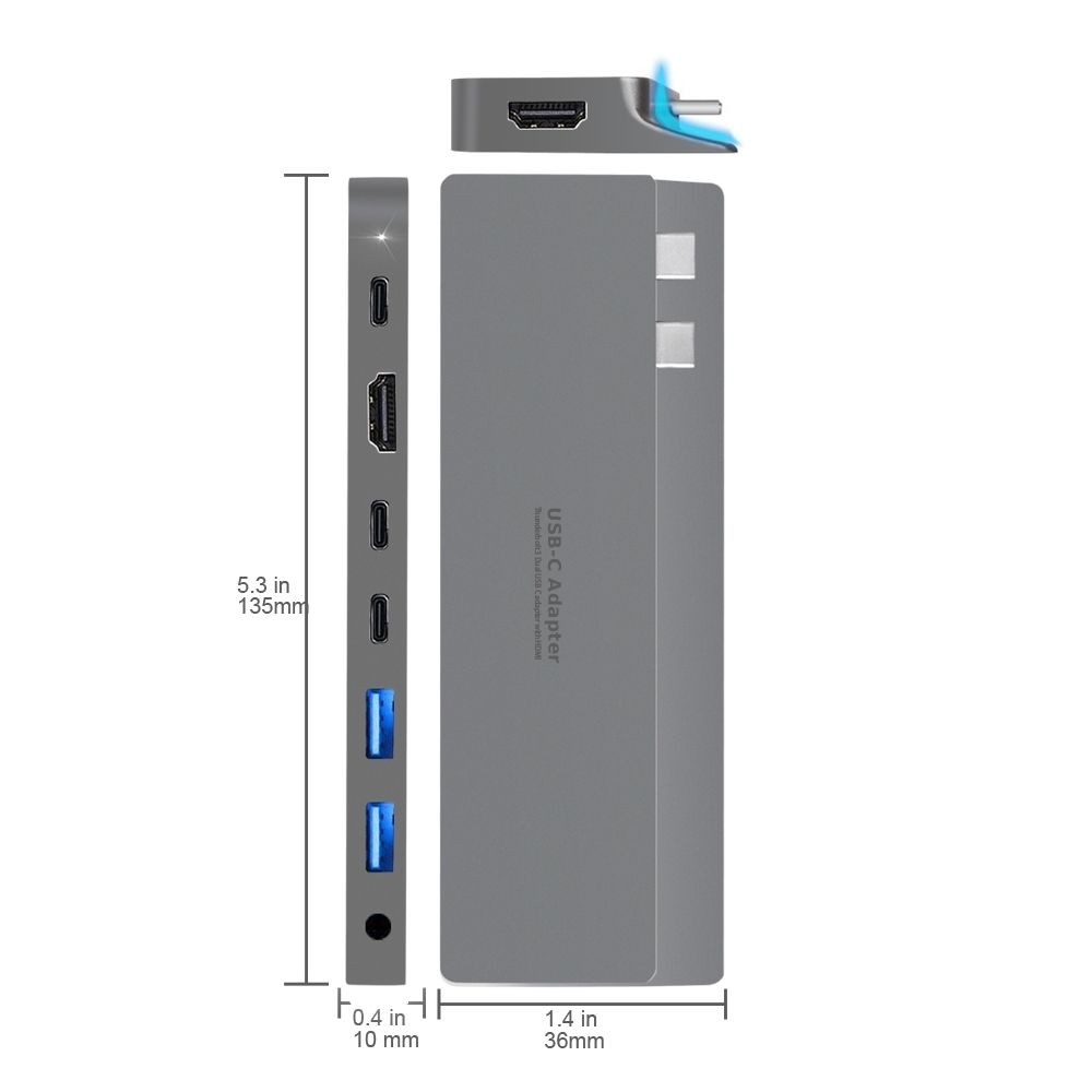 INTACT 9839T Dual USB-C 8-in-1 with Dual HDMI+USB3.0*3+USB-C Female + PD Power view 3