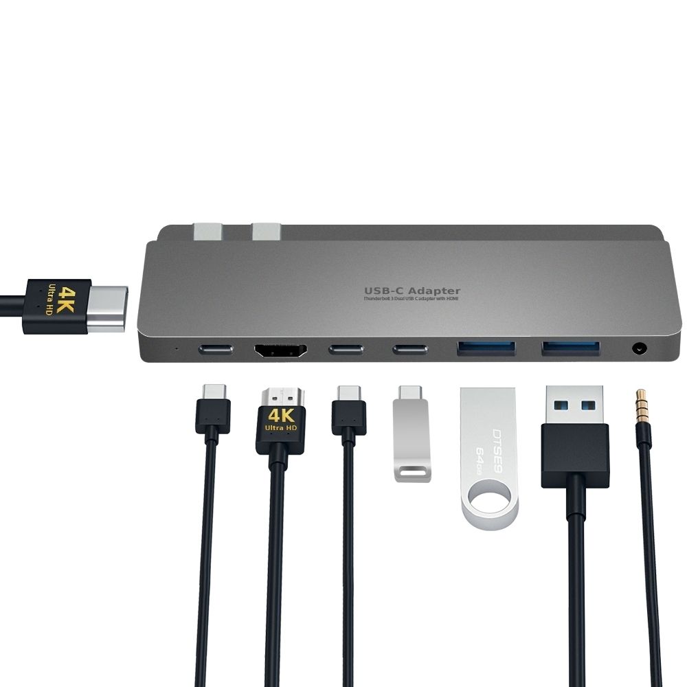 INTACT 9839T Dual USB-C 8-in-1 with Dual HDMI+USB3.0*3+USB-C Female + PD Power view 4