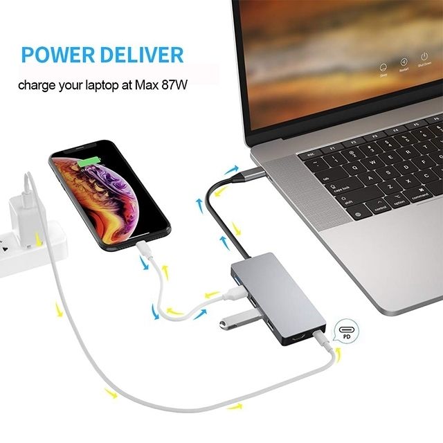 INTACT 9845T 11-in-1 USB-C Adapter HDMI/USB3.0*2/USB2.0*3/TypeC/SD*2/TF/ USB-C PD view 4