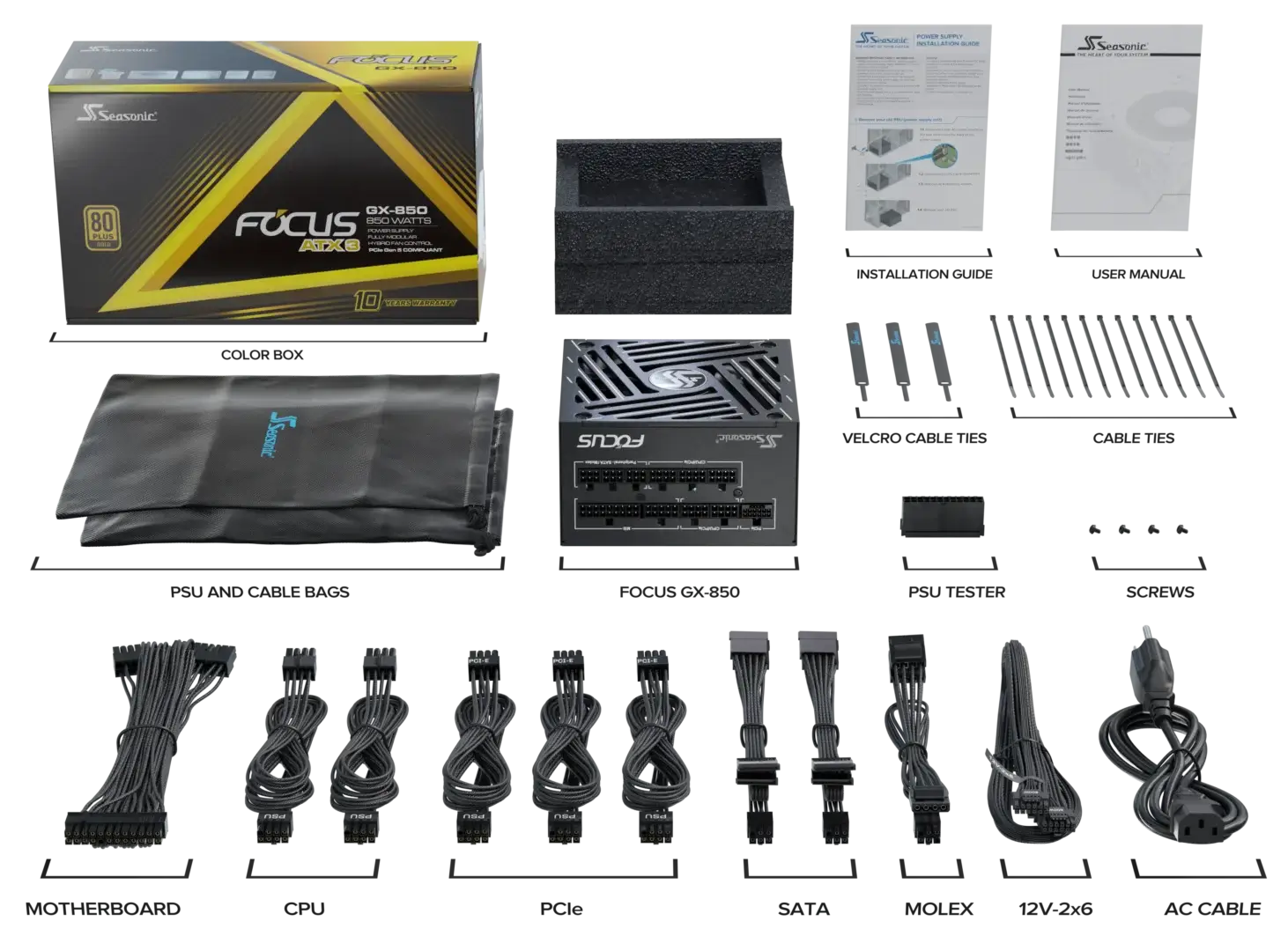 Seasonic 850W Focus GX-850 V4 Fully-Modular 80 PLUS Gold ATX3.1/PCIe 5.1 PSU view 11