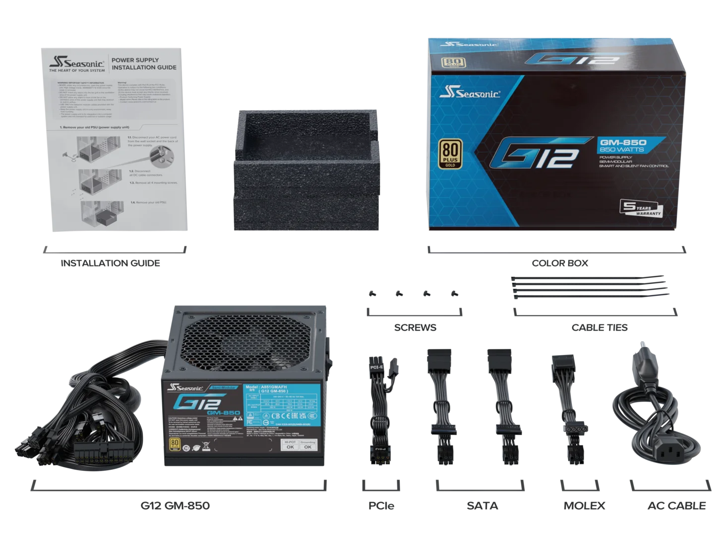 Seasonic 850W G12 V1.5 GM-850 Semi-Modular 80 PLUS Gold ATX PSU view 7