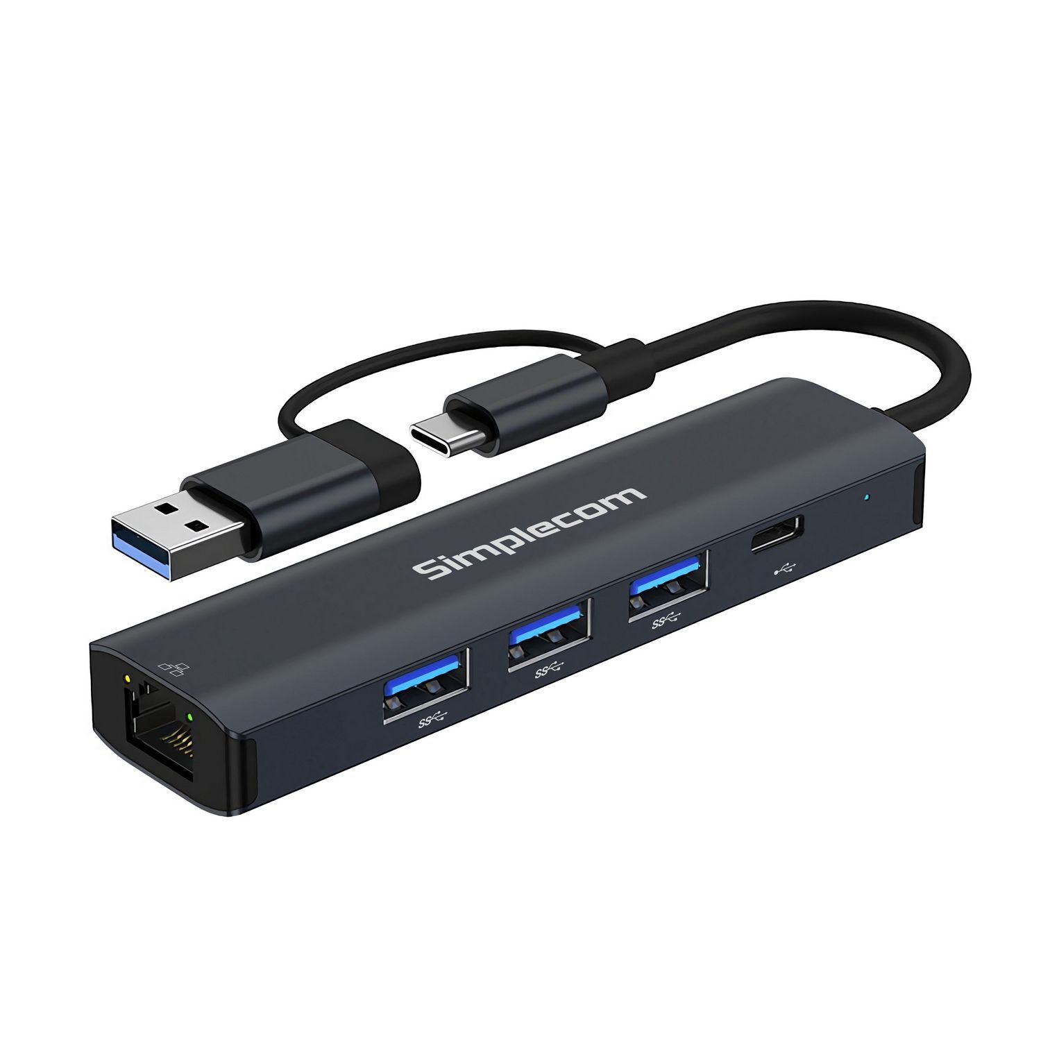 Simplecom CHN436 USB-C and USB-A to 4-Port USB HUB with Gigabit Ethernet Adapter view 2