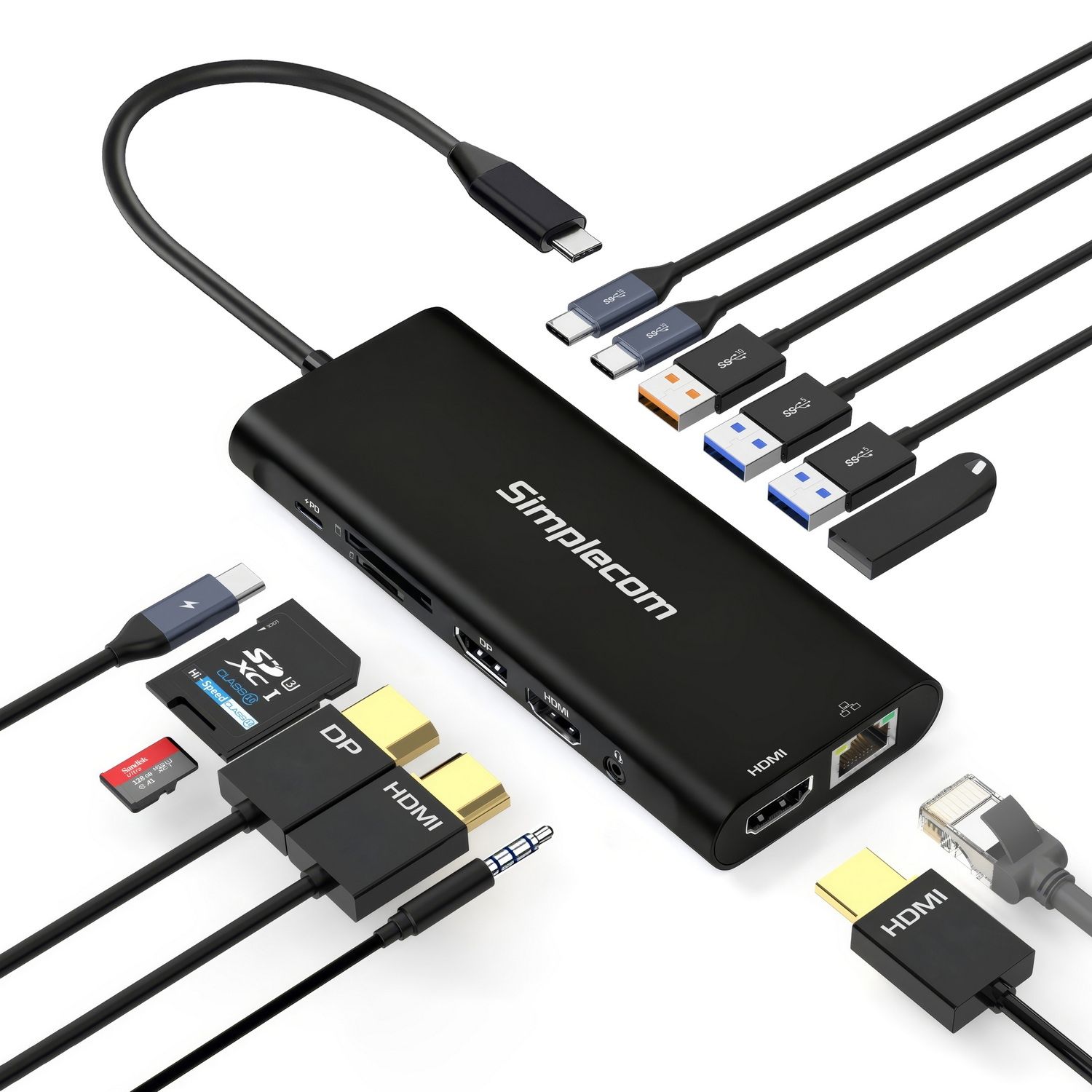 Simplecom CHT814 14-in-1 USB-C 4K Triple Display MST Docking Station with Dual