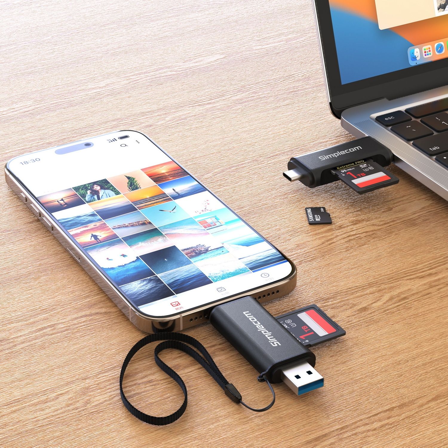 Simplecom CR402B SuperSpeed USB-C and USB-A Dual Slot Card Reader for SD view 3