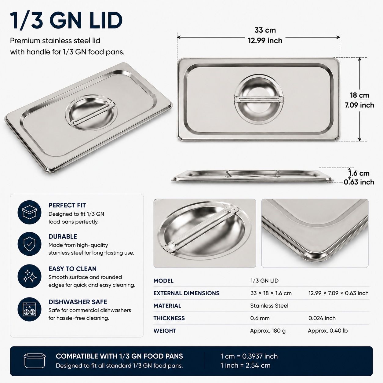 Commercial Stainless Steel GN 1/3 100mm Deep Gastronorm Bain Marie Buffet view 4