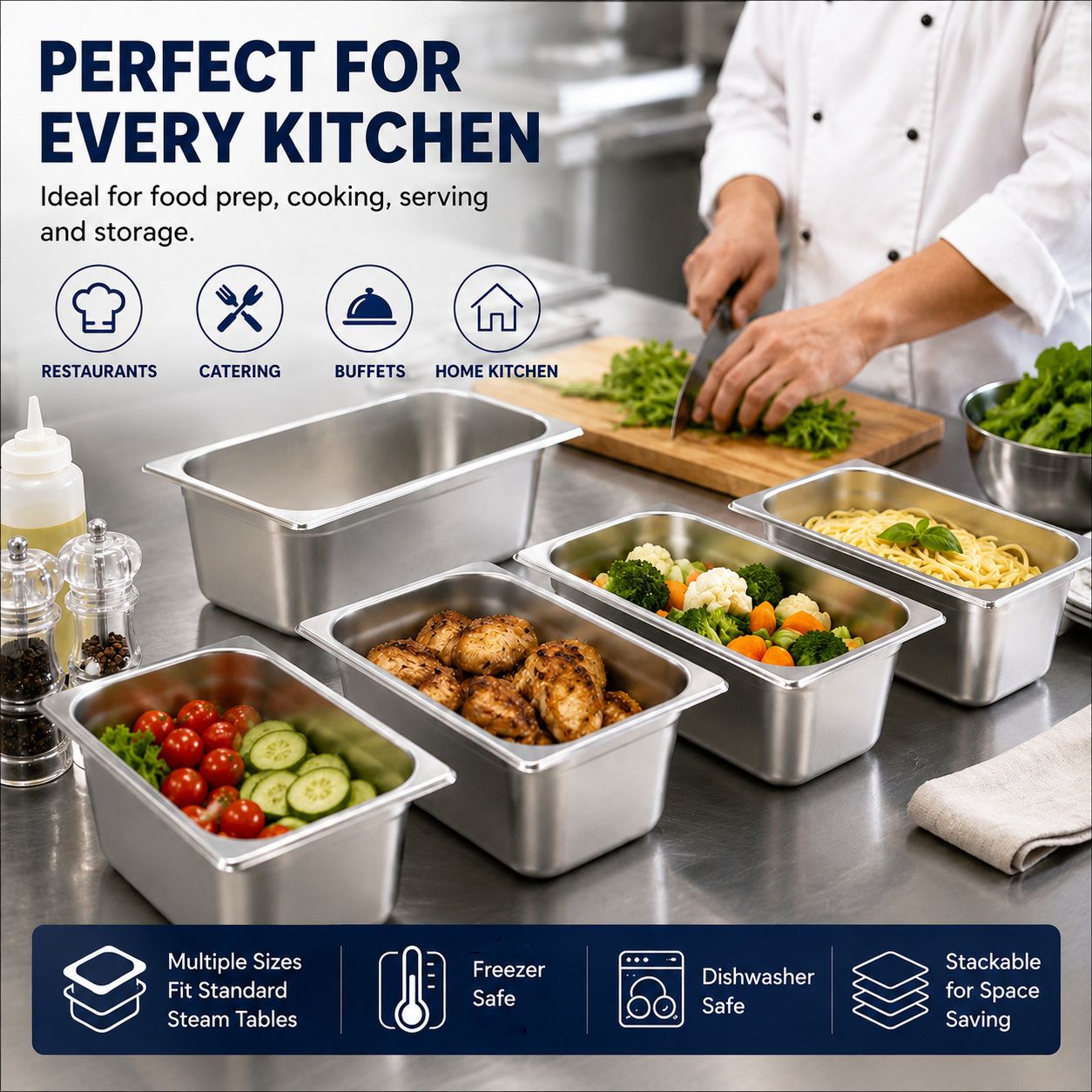 Commercial Stainless Steel GN 1/4 150mm Deep Gastronorm Bain Marie Buffet view 6