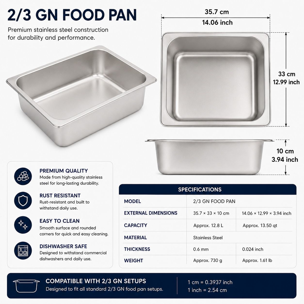 Commercial Stainless Steel GN 2/3 100mm Deep Gastronorm Bain Marie Buffet view 5