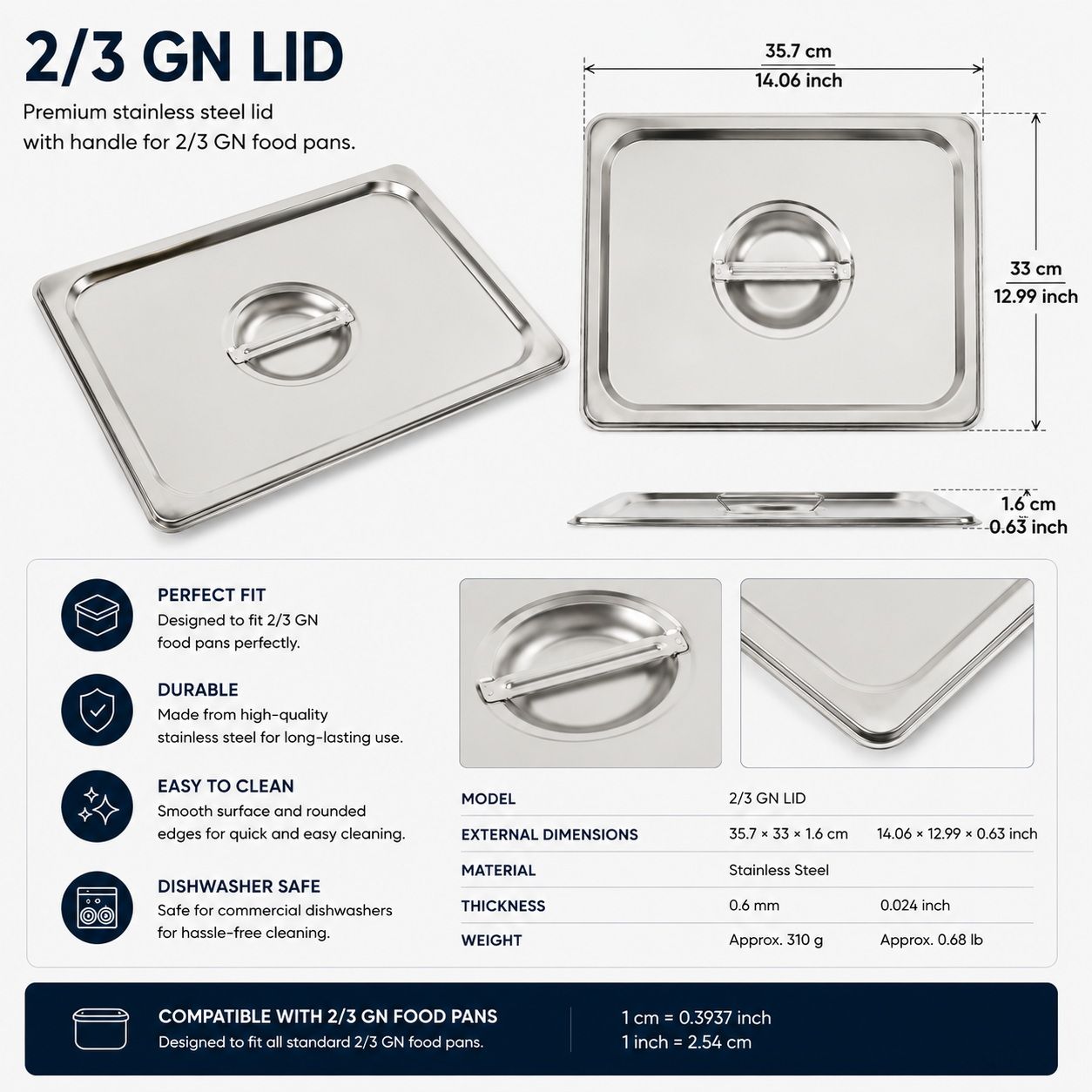 Commercial Stainless Steel GN 2/3 100mm Deep Gastronorm Bain Marie Buffet view 2