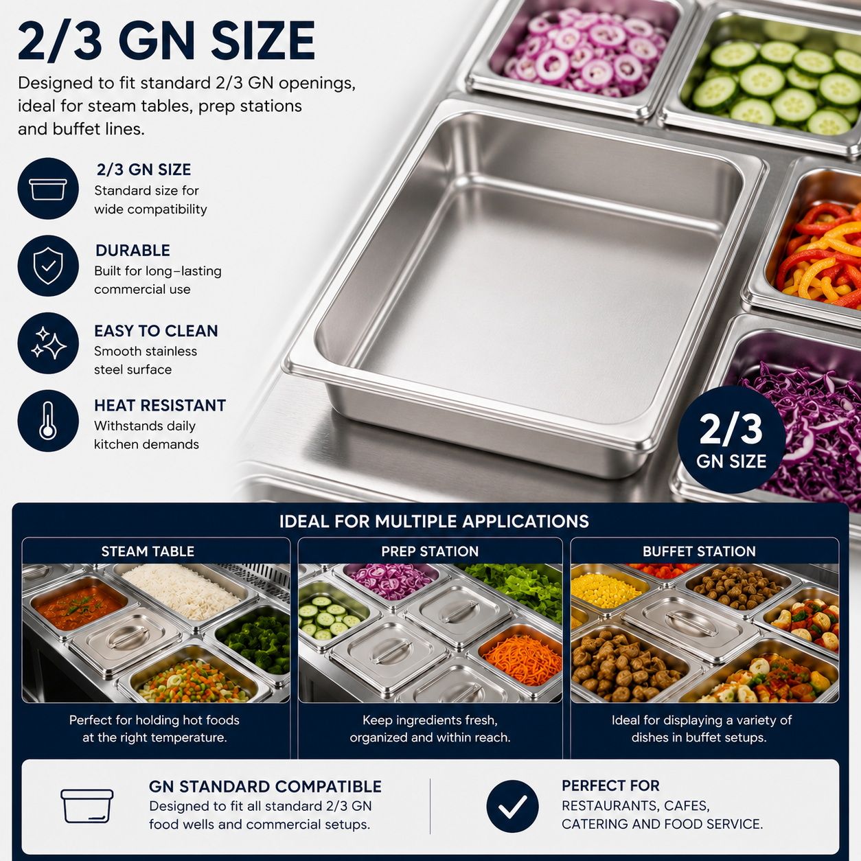 Commercial Stainless Steel GN 2/3 100mm Deep Gastronorm Bain Marie Buffet view 3