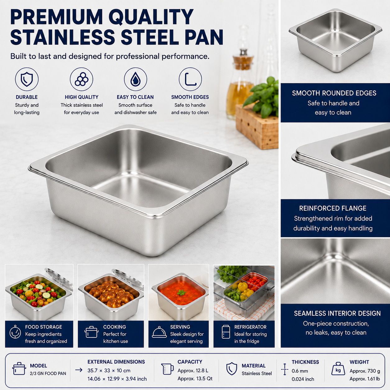Commercial Stainless Steel GN 2/3 100mm Deep Gastronorm Bain Marie Buffet view 6