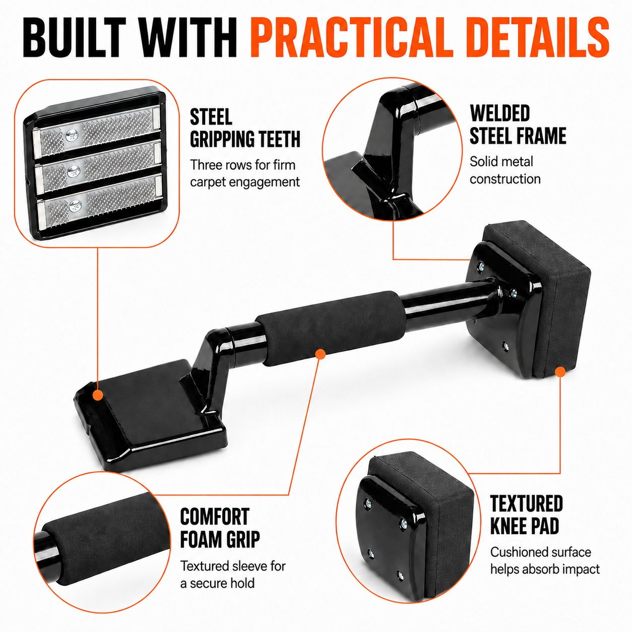 Carpet Knee Kicker Installation Tool with Steel Gripping Teeth & Foam Handle view 6