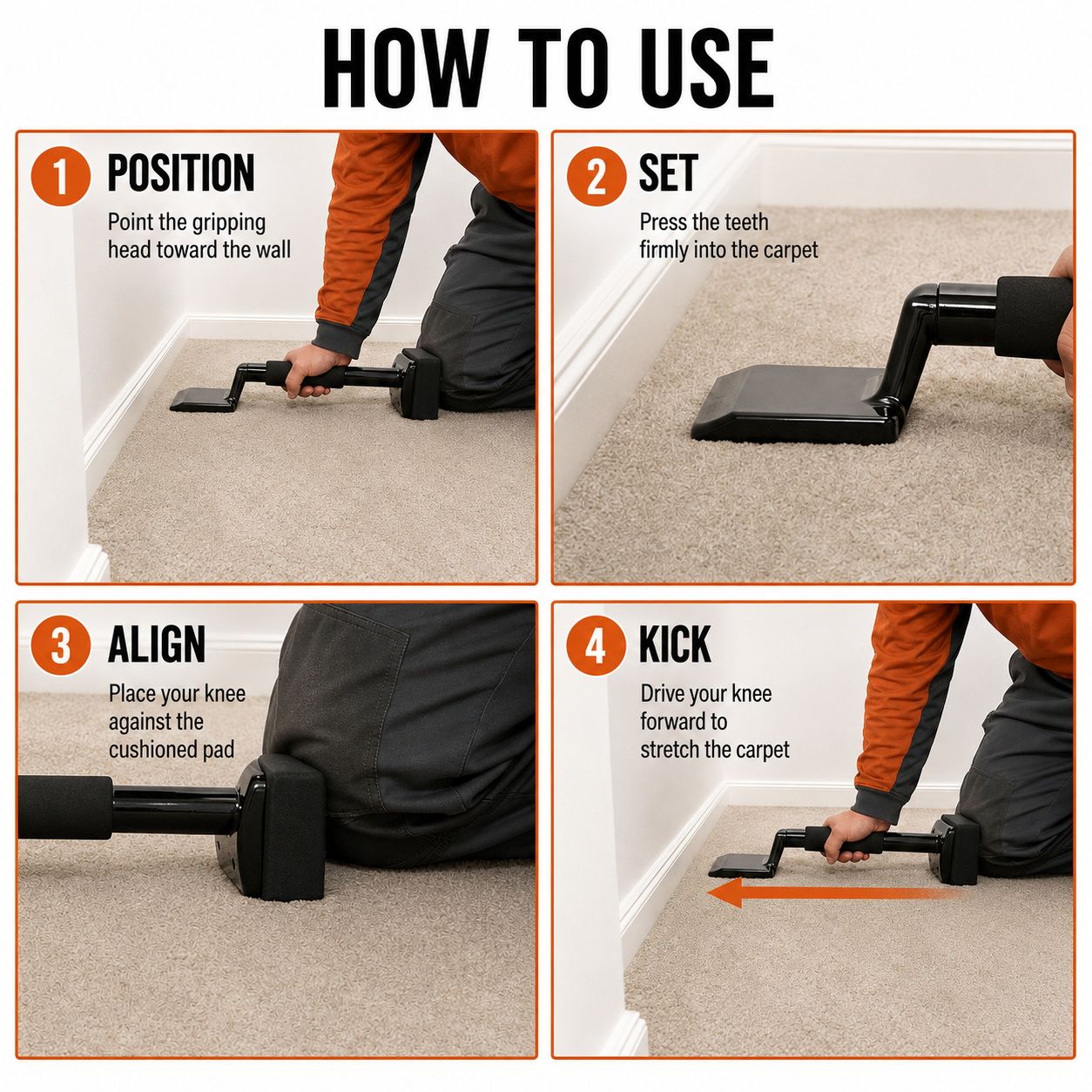 Carpet Knee Kicker Installation Tool with Steel Gripping Teeth & Foam Handle view 8