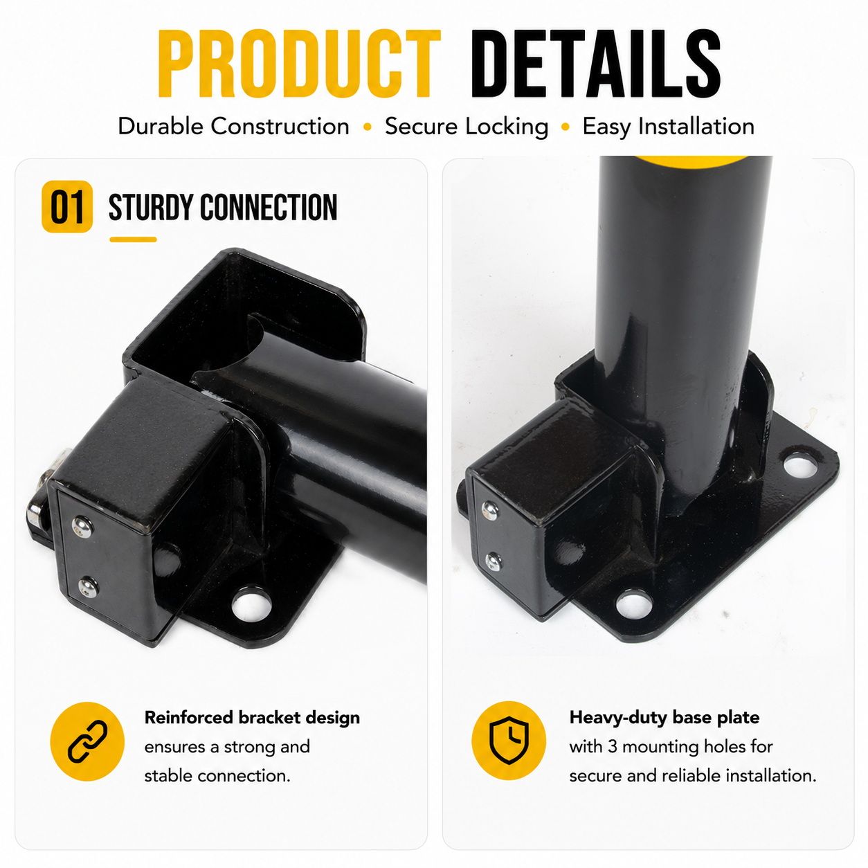 Heavy Duty Fold Down Parking Bollard Lockable Safety Post Yellow Black 61cm view 3