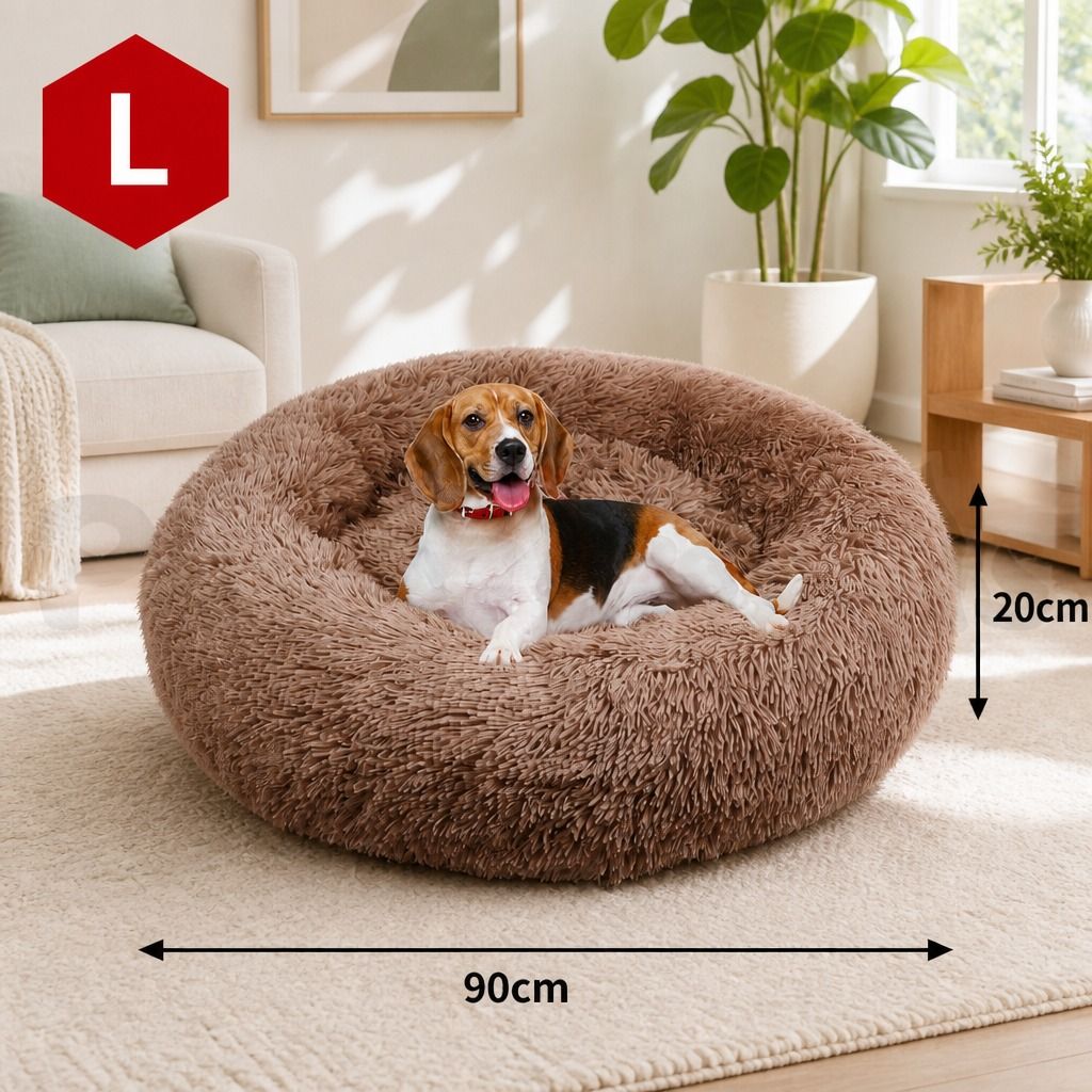 Pet Dog Bedding Warm Plush Round Comfortable Dog Nest Light Coffee Large 90cm view 3