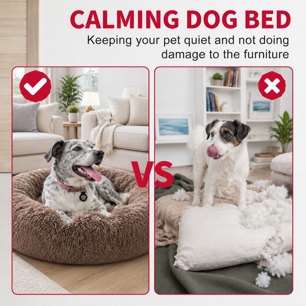 Pet Dog Bedding Warm Plush Round Comfortable Dog Nest Light Coffee Large 90cm view 4