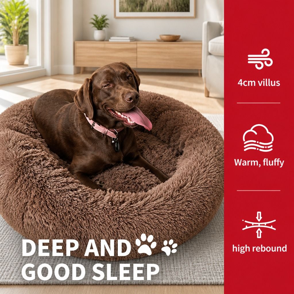 Pet Dog Bedding Warm Plush Round Comfortable Dog Nest Light Coffee Large 90cm view 5