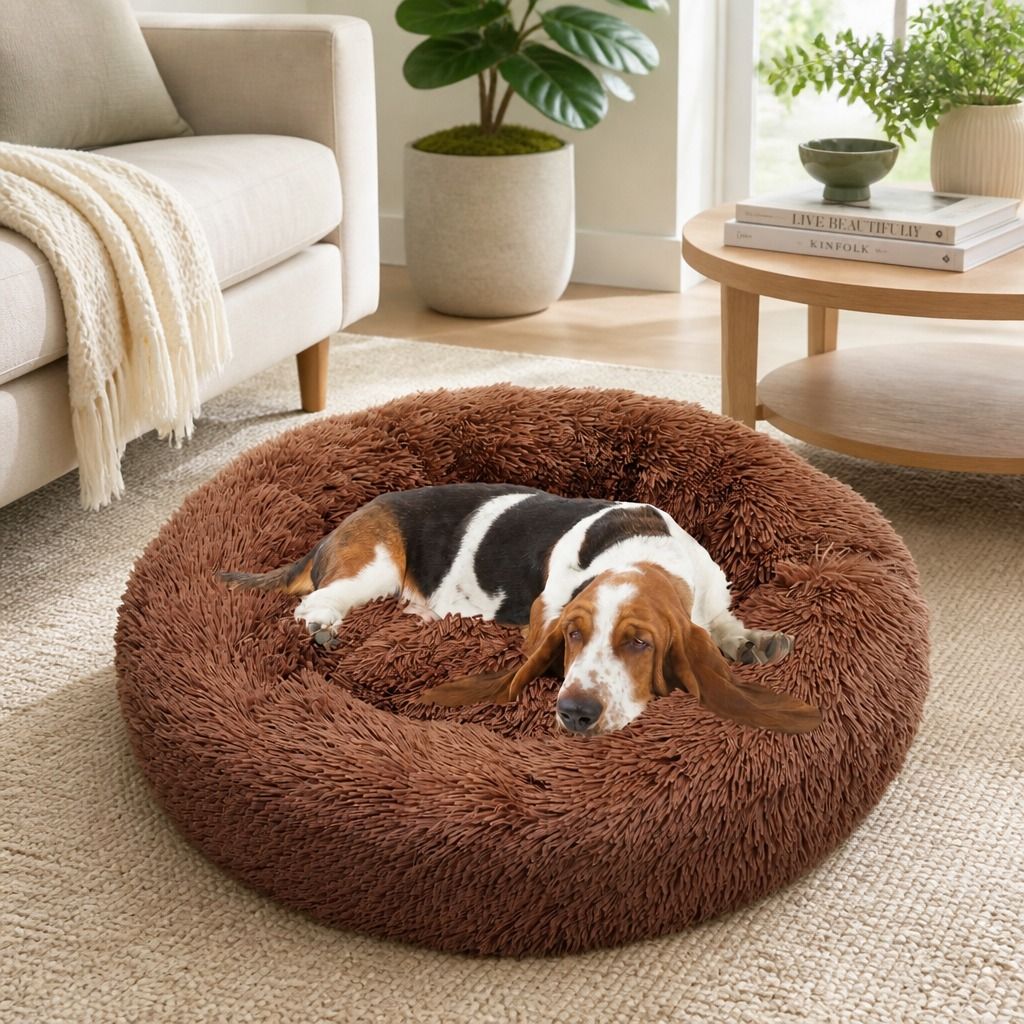 Pet Dog Bedding Warm Plush Round Comfortable Dog Nest Light Coffee Large 90cm view 12