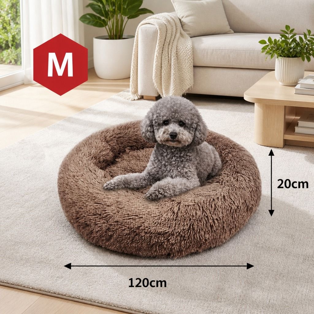Pet Dog Bedding Warm Plush Round Comfortable Nest Sleeping kennel Coffee M 70cm view 3