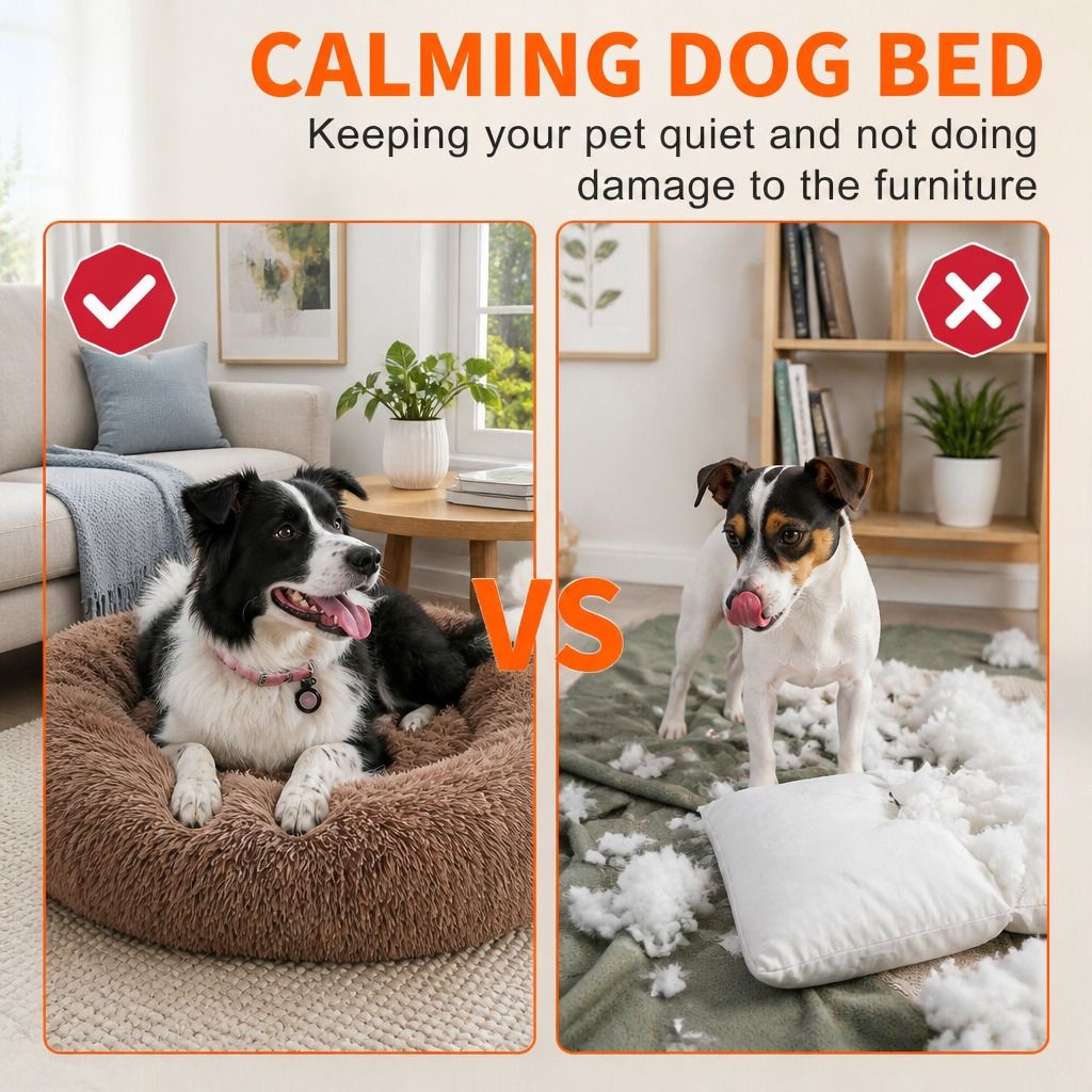 Pet Dog Bedding Warm Plush Round Comfortable Nest Sleeping kennel Coffee M 70cm view 4