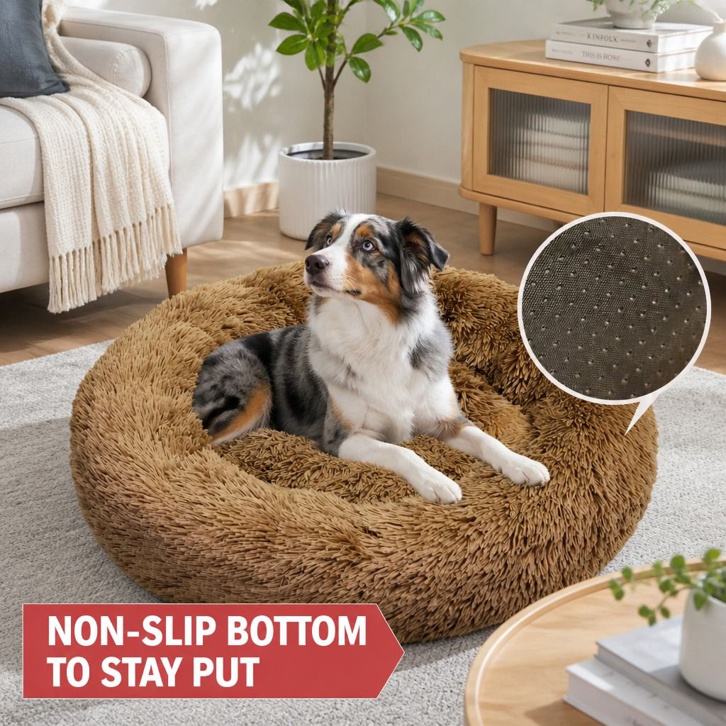 Pet Dog Bedding Warm Plush Round Comfortable Nest Sleeping kennel Coffee M 70cm view 9