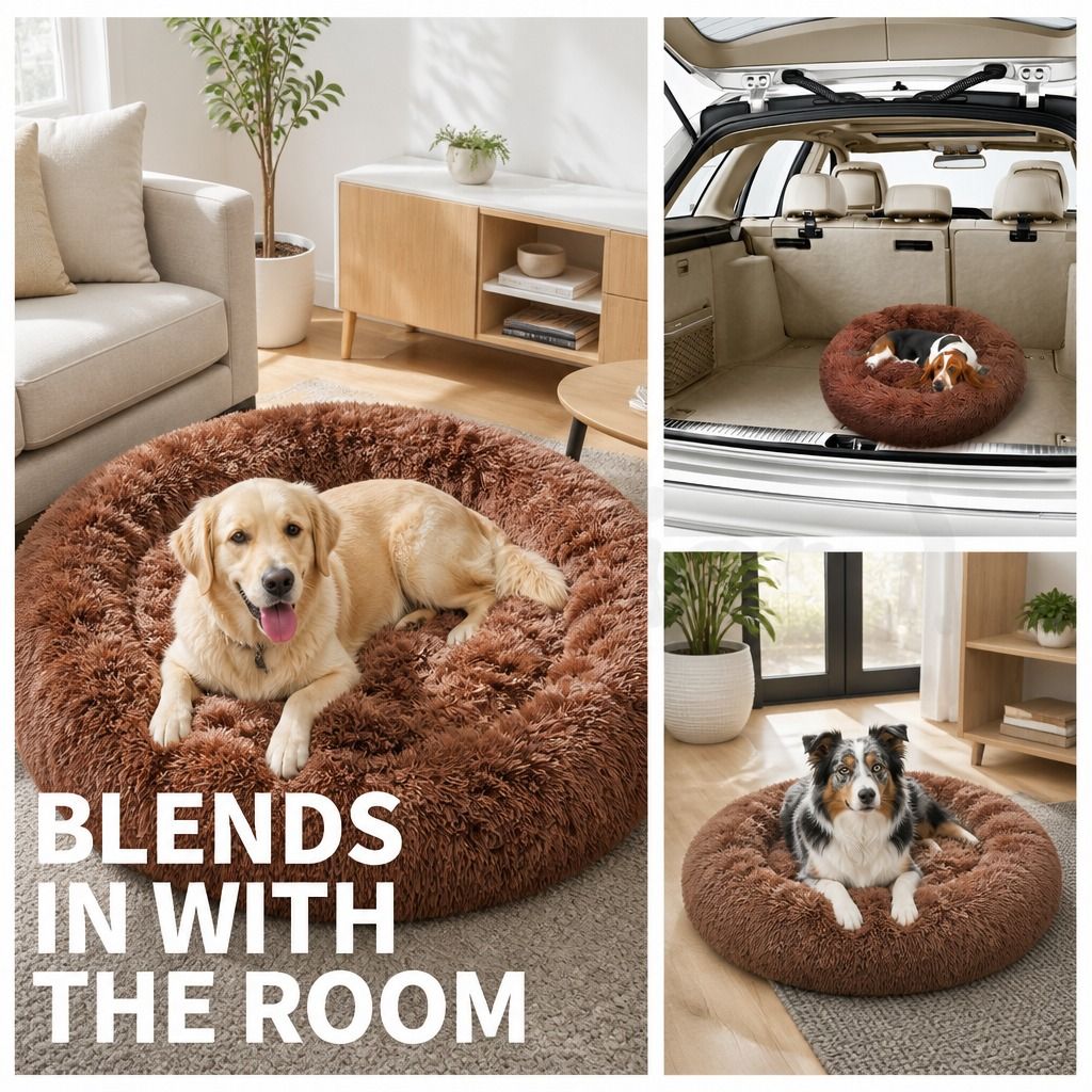 Pet Dog Bedding Warm Plush Round Comfortable Nest Sleeping kennel Coffee M 70cm view 10