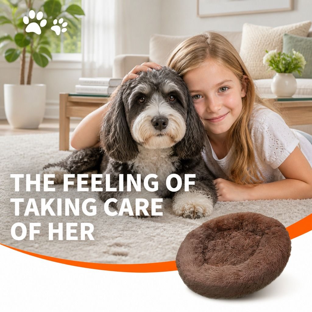 Pet Dog Bedding Warm Plush Round Comfortable Nest Sleeping kennel Coffee M 70cm view 11