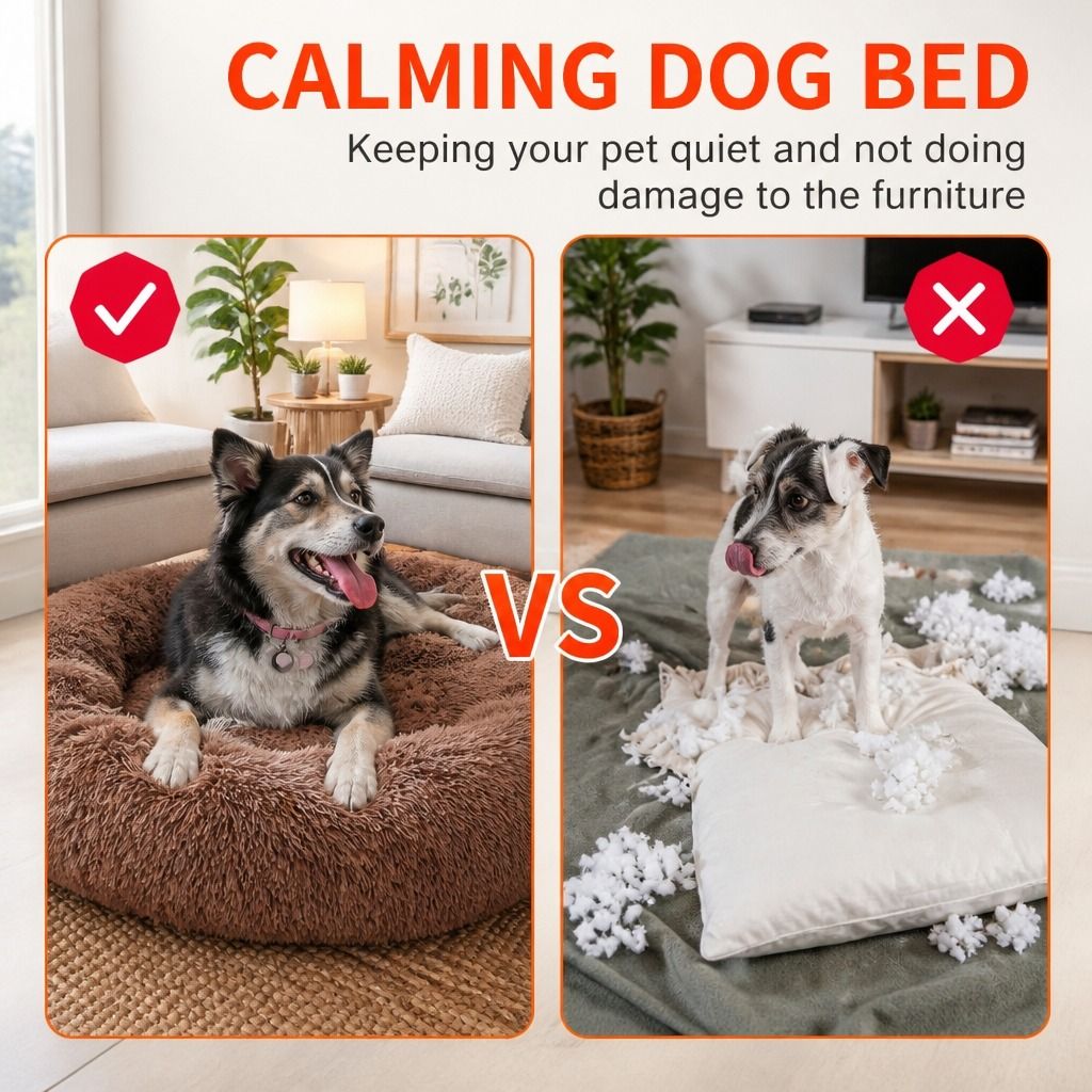 Pet Dog Bed Bedding Warm Plush Round Soft Dog Nest Light Coffee XL 100cm view 4