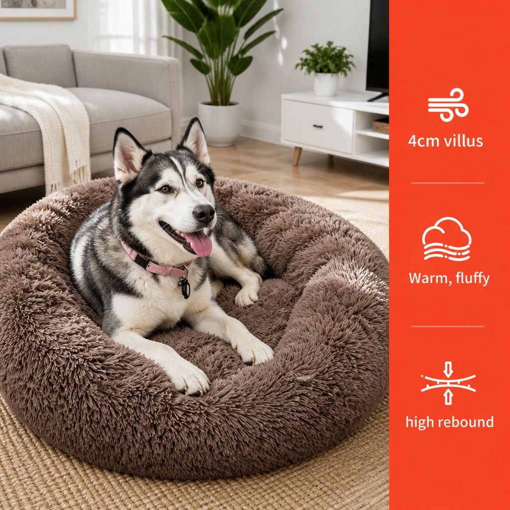 Pet Dog Bed Bedding Warm Plush Round Soft Dog Nest Light Coffee XL 100cm view 5