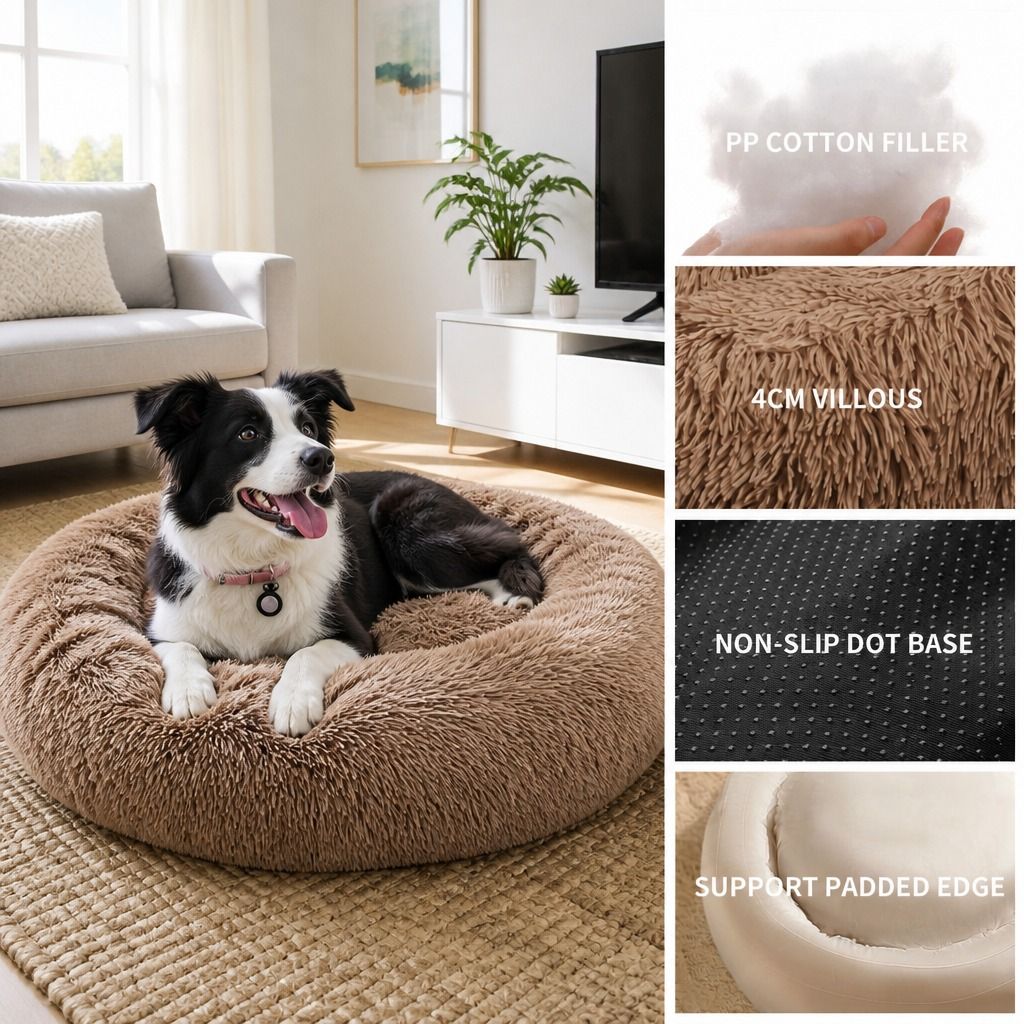 Pet Dog Bed Bedding Warm Plush Round Soft Dog Nest Light Coffee XL 100cm view 8