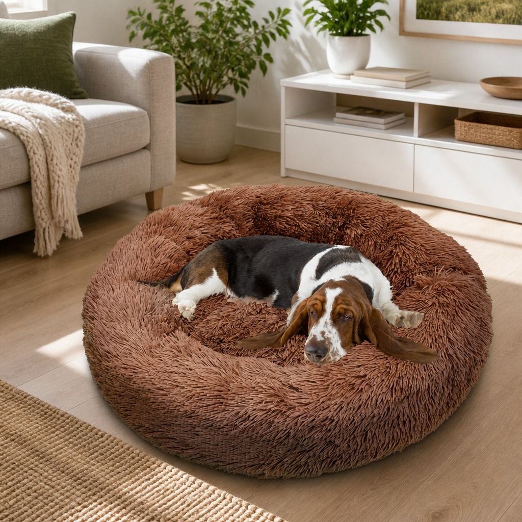 Pet Dog Bed Bedding Warm Plush Round Soft Dog Nest Light Coffee XL 100cm view 12