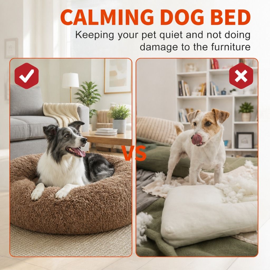 Pet Dog Bed Bedding Warm Plush Round Soft Dog Nest Light Coffee XXL 120cm view 3