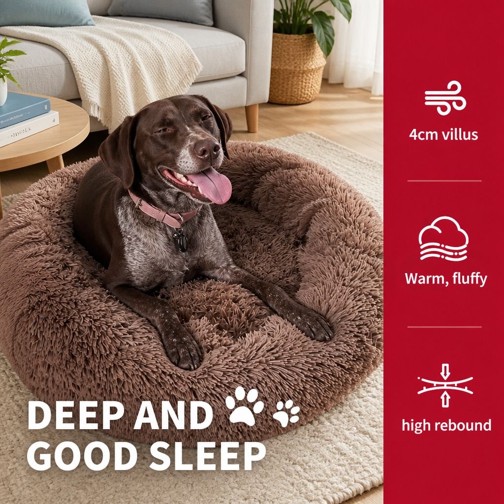 Pet Dog Bed Bedding Warm Plush Round Soft Dog Nest Light Coffee XXL 120cm view 4