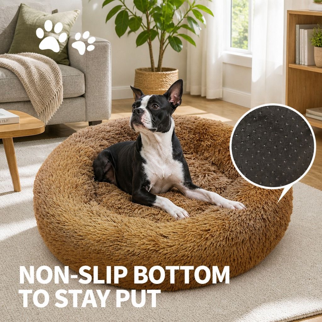 Pet Dog Bed Bedding Warm Plush Round Soft Dog Nest Light Coffee XXL 120cm view 8