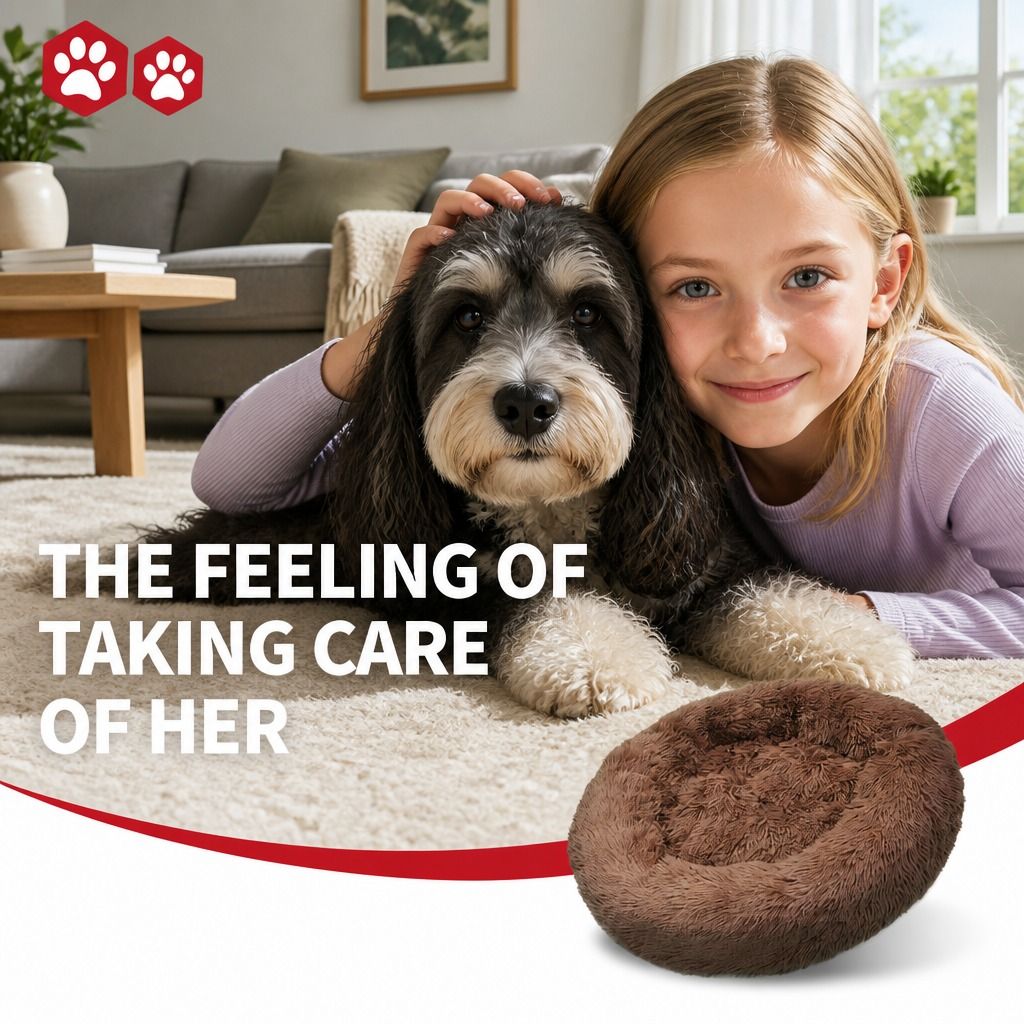 Pet Dog Bed Bedding Warm Plush Round Soft Dog Nest Light Coffee XXL 120cm view 10