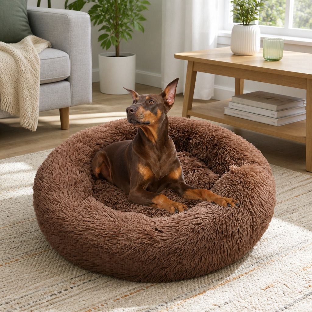 Pet Dog Bed Bedding Warm Plush Round Soft Dog Nest Light Coffee XXL 120cm view 11