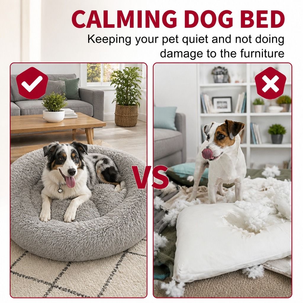 Pet Dog Bed Bedding Warm Plush Round Comfortable Dog Nest Light Grey Large view 3
