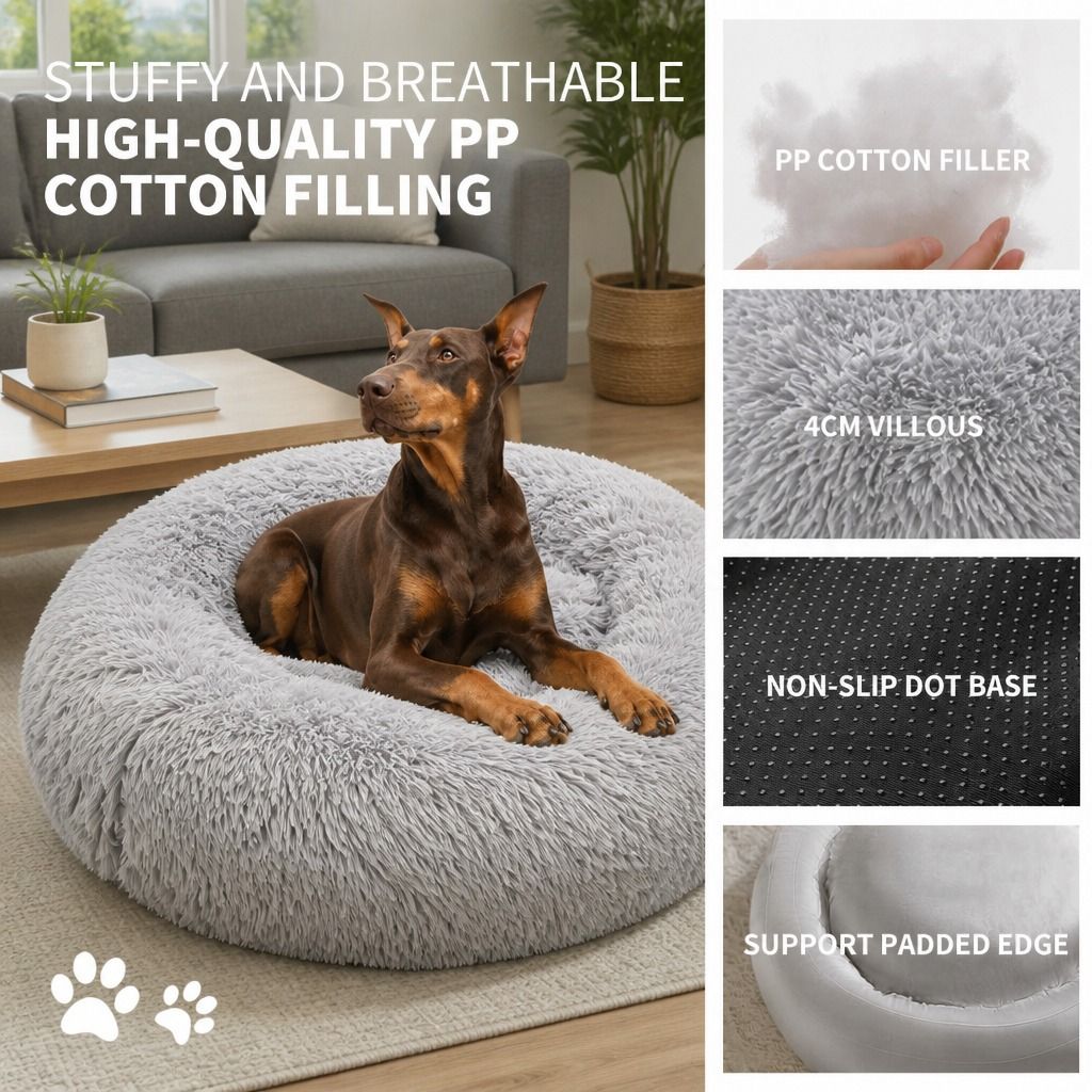Pet Dog Bed Bedding Warm Plush Round Comfortable Dog Nest Light Grey Large view 7