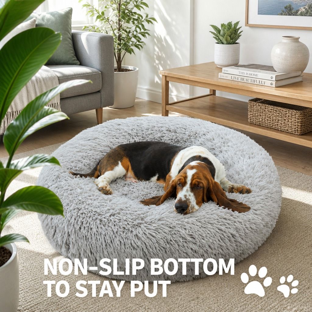 Pet Dog Bed Bedding Warm Plush Round Comfortable Dog Nest Light Grey Large view 8