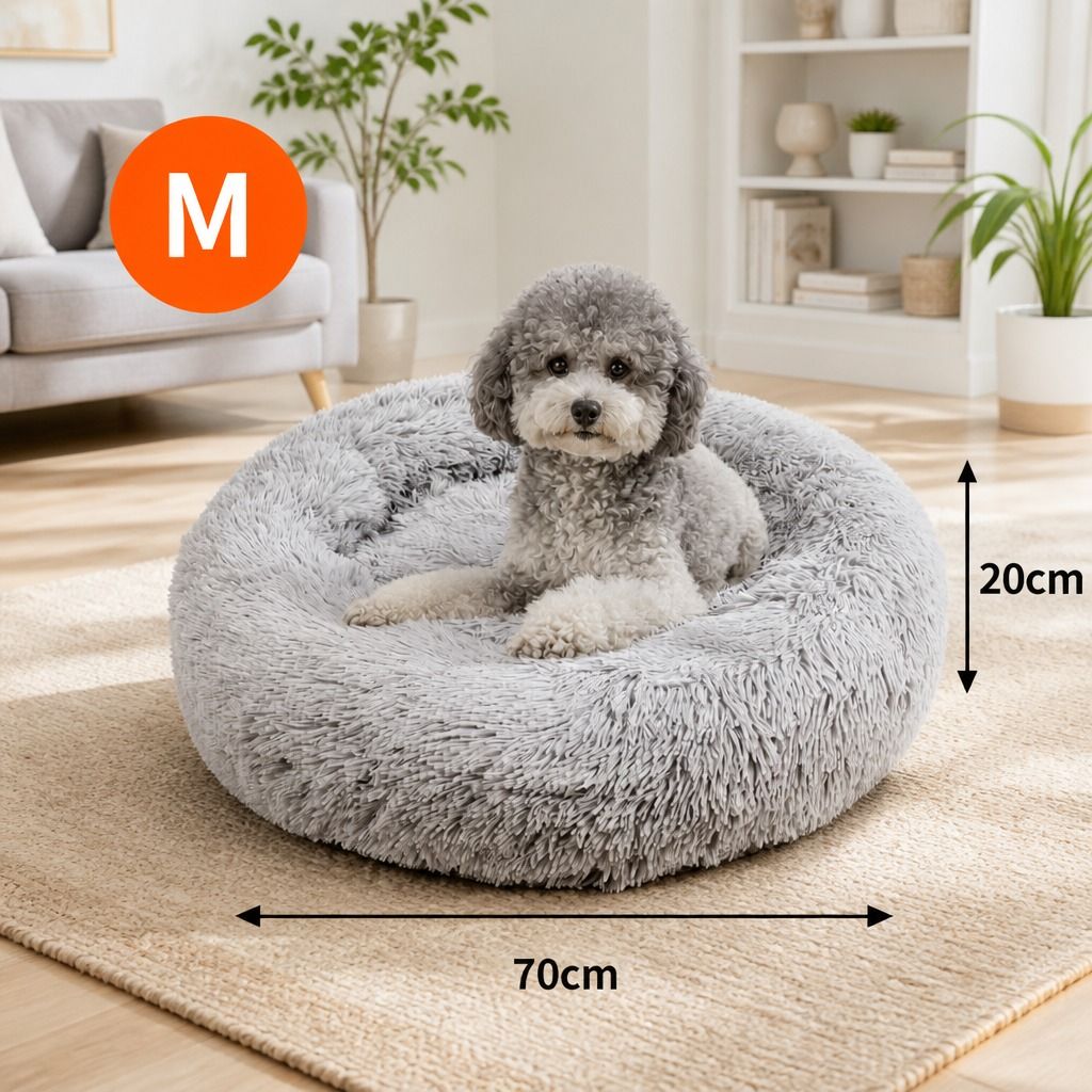 Pet Dog Bed Bedding Warm Plush Round Comfortable Dog Nest Light Grey M 70cm view 2