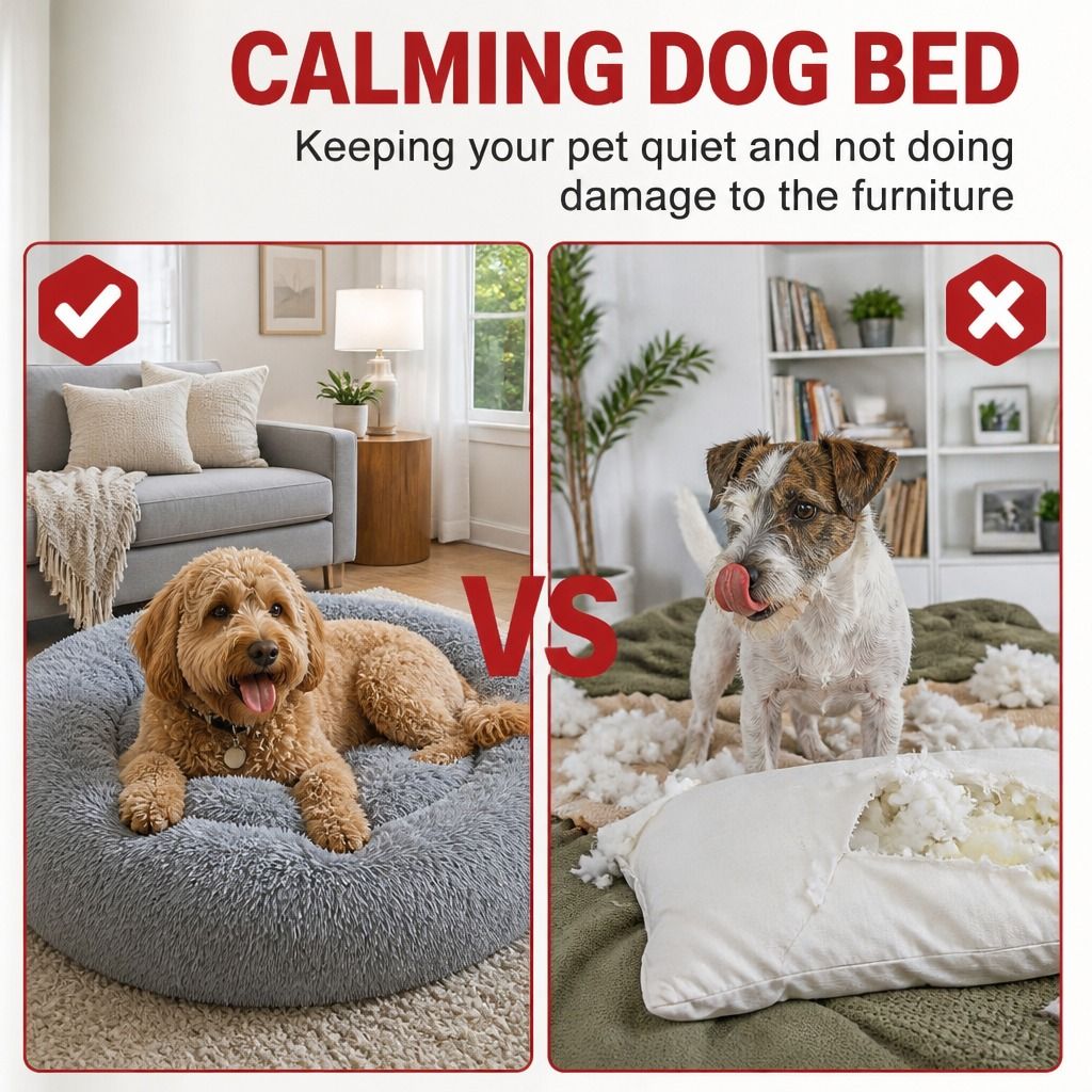 Pet Dog Bed Bedding Warm Plush Round Comfortable Dog Nest Light Grey M 70cm view 3