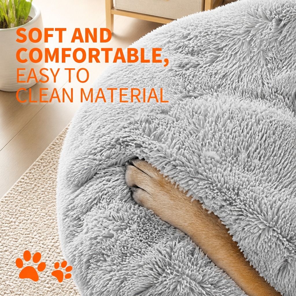 Pet Dog Bed Bedding Warm Plush Round Comfortable Dog Nest Light Grey M 70cm view 5
