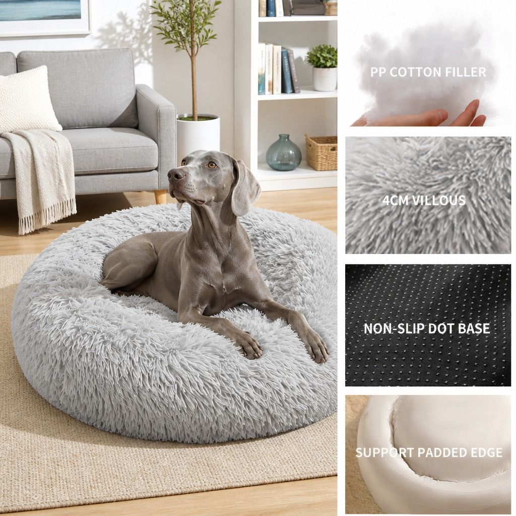 Pet Dog Bed Bedding Warm Plush Round Comfortable Dog Nest Light Grey M 70cm view 7