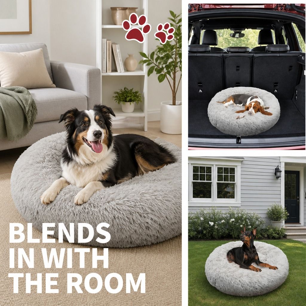 Pet Dog Bed Bedding Warm Plush Round Comfortable Dog Nest Light Grey M 70cm view 9