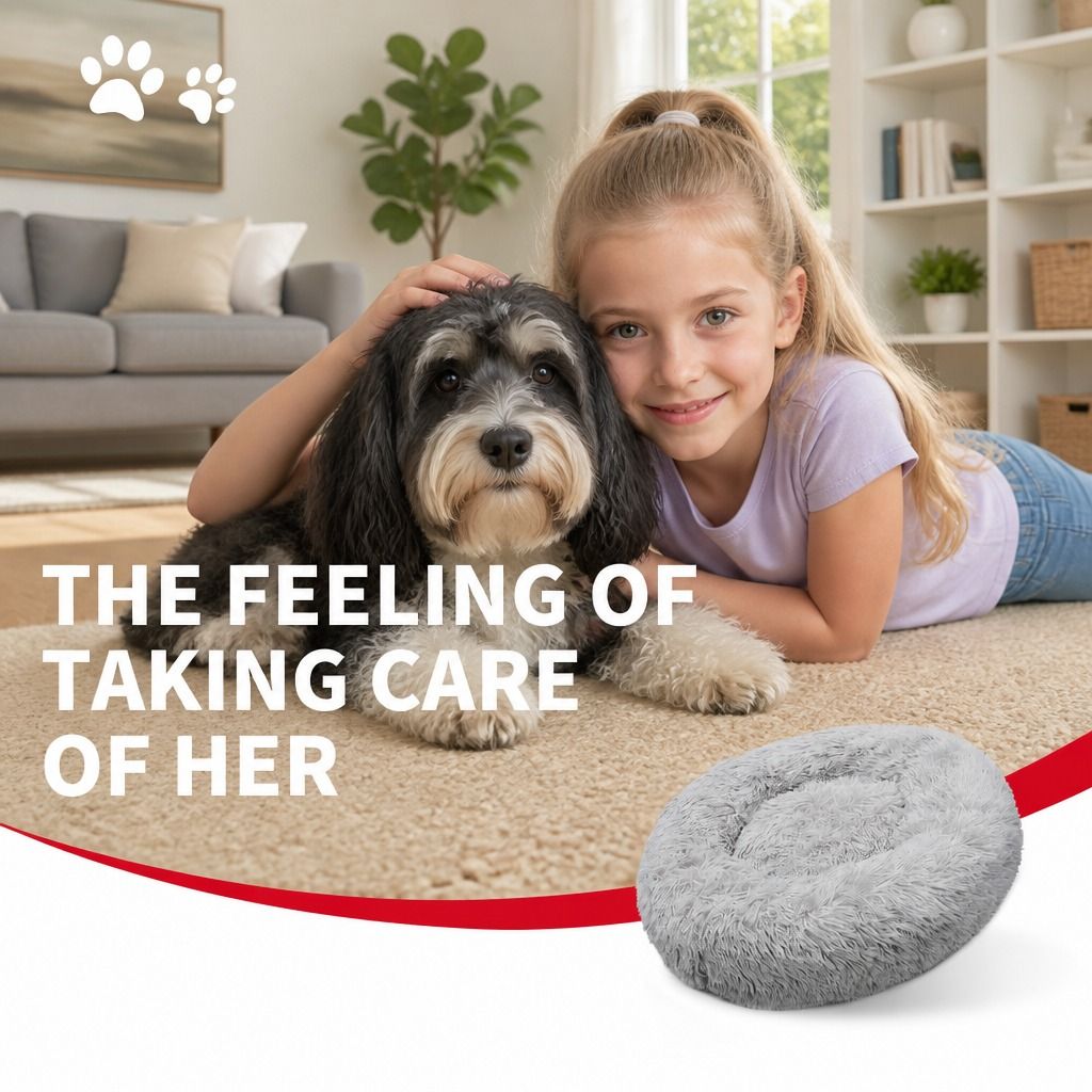 Pet Dog Bed Bedding Warm Plush Round Comfortable Dog Nest Light Grey M 70cm view 10