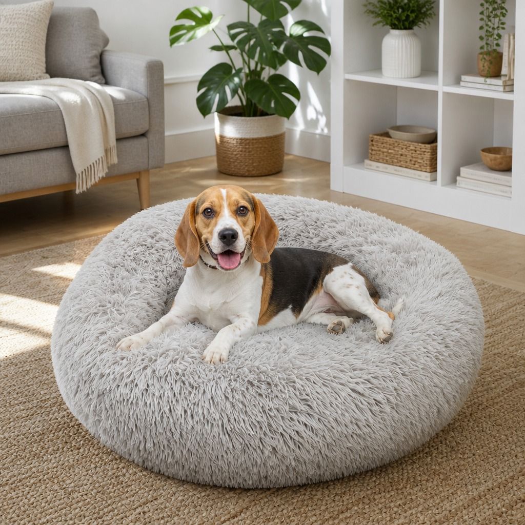 Pet Dog Bed Bedding Warm Plush Round Comfortable Dog Nest Light Grey M 70cm view 11