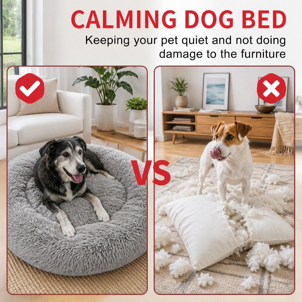 Pet Dog Bed Bedding Warm Plush Round Comfort Dog Nest Light Grey kennel XL 100cm view 4