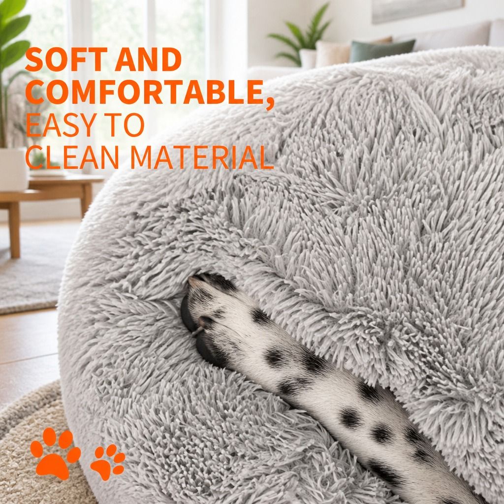 Pet Dog Bed Bedding Warm Plush Round Comfort Dog Nest Light Grey kennel XL 100cm view 6