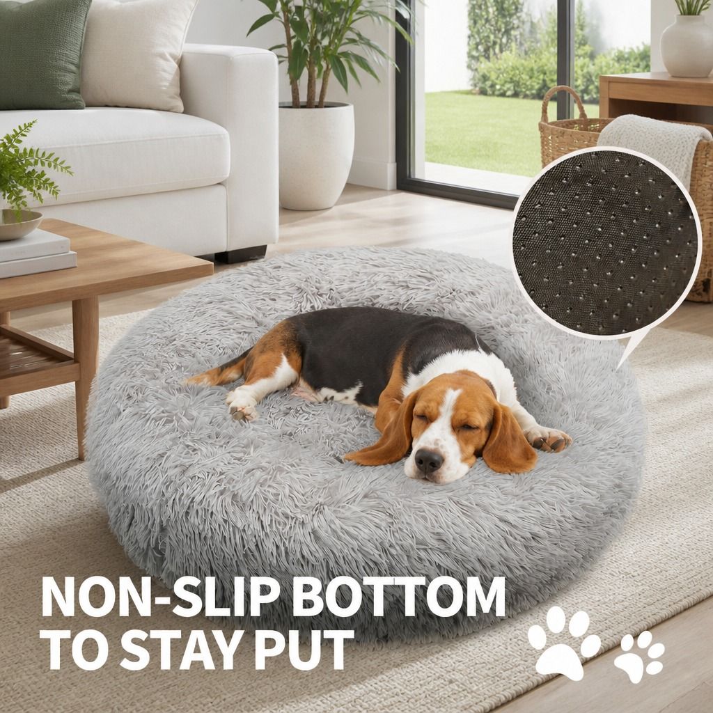 Pet Dog Bed Bedding Warm Plush Round Comfort Dog Nest Light Grey kennel XL 100cm view 9