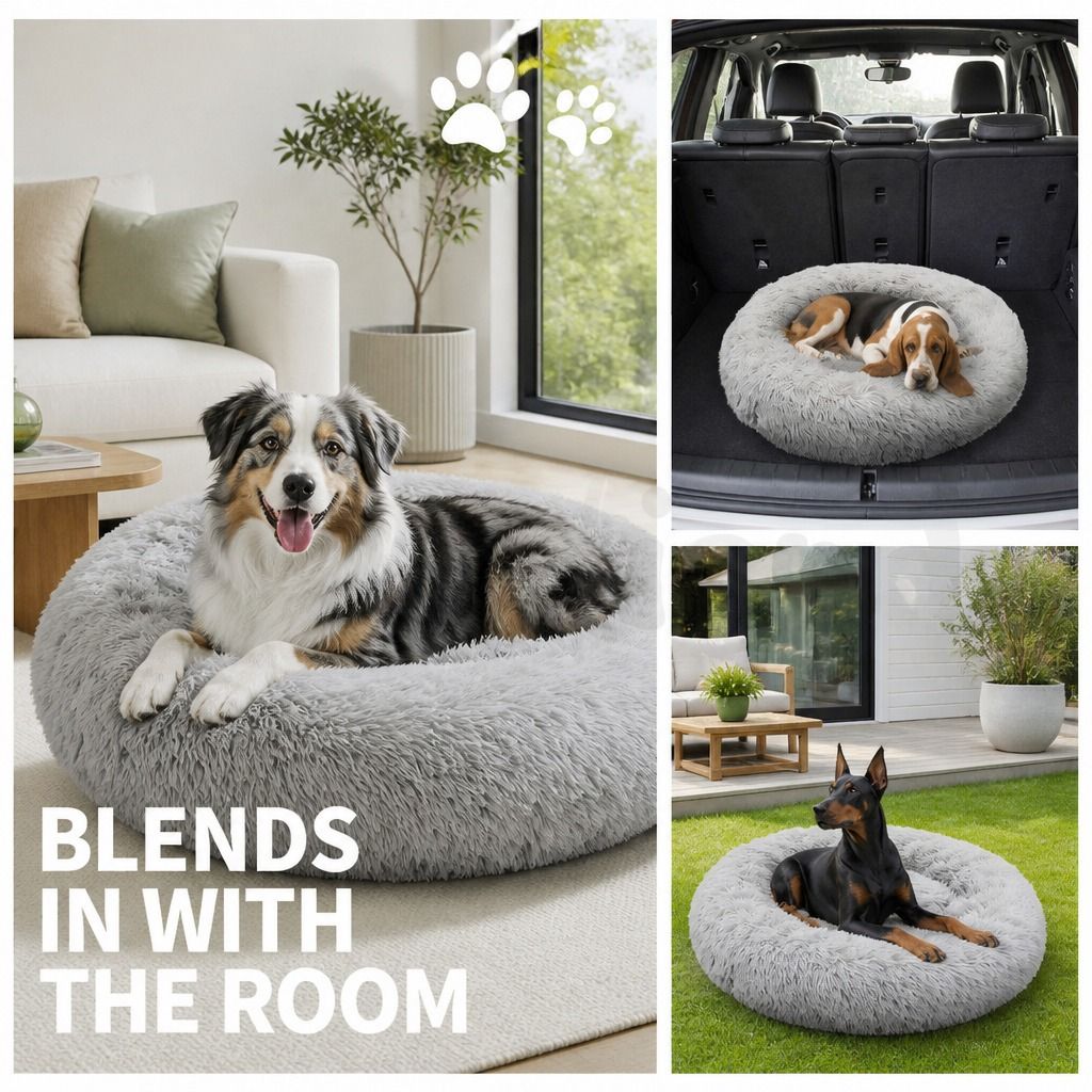 Pet Dog Bed Bedding Warm Plush Round Comfort Dog Nest Light Grey kennel XL 100cm view 10