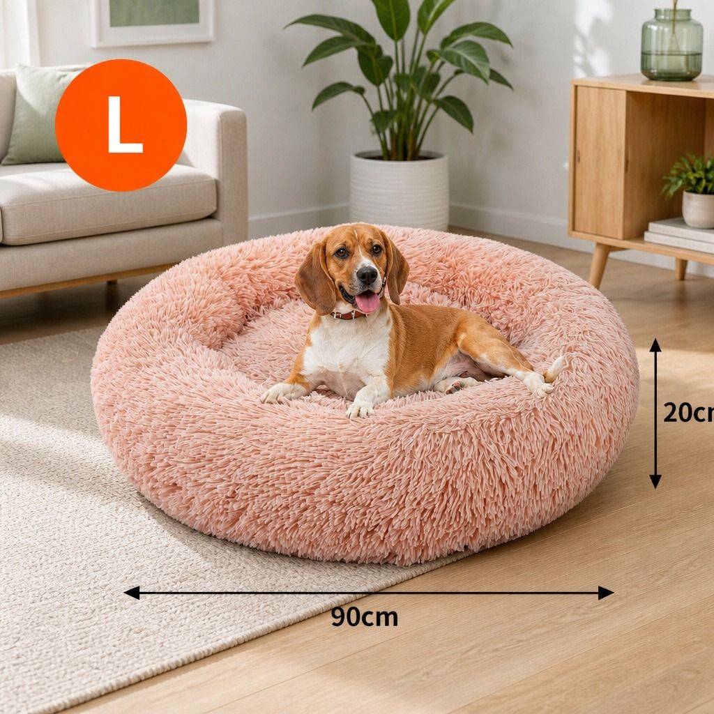 Pet Dog Bedding Warm Plush Round Comfortable Nest Comfy Sleeping kennel Pink view 2